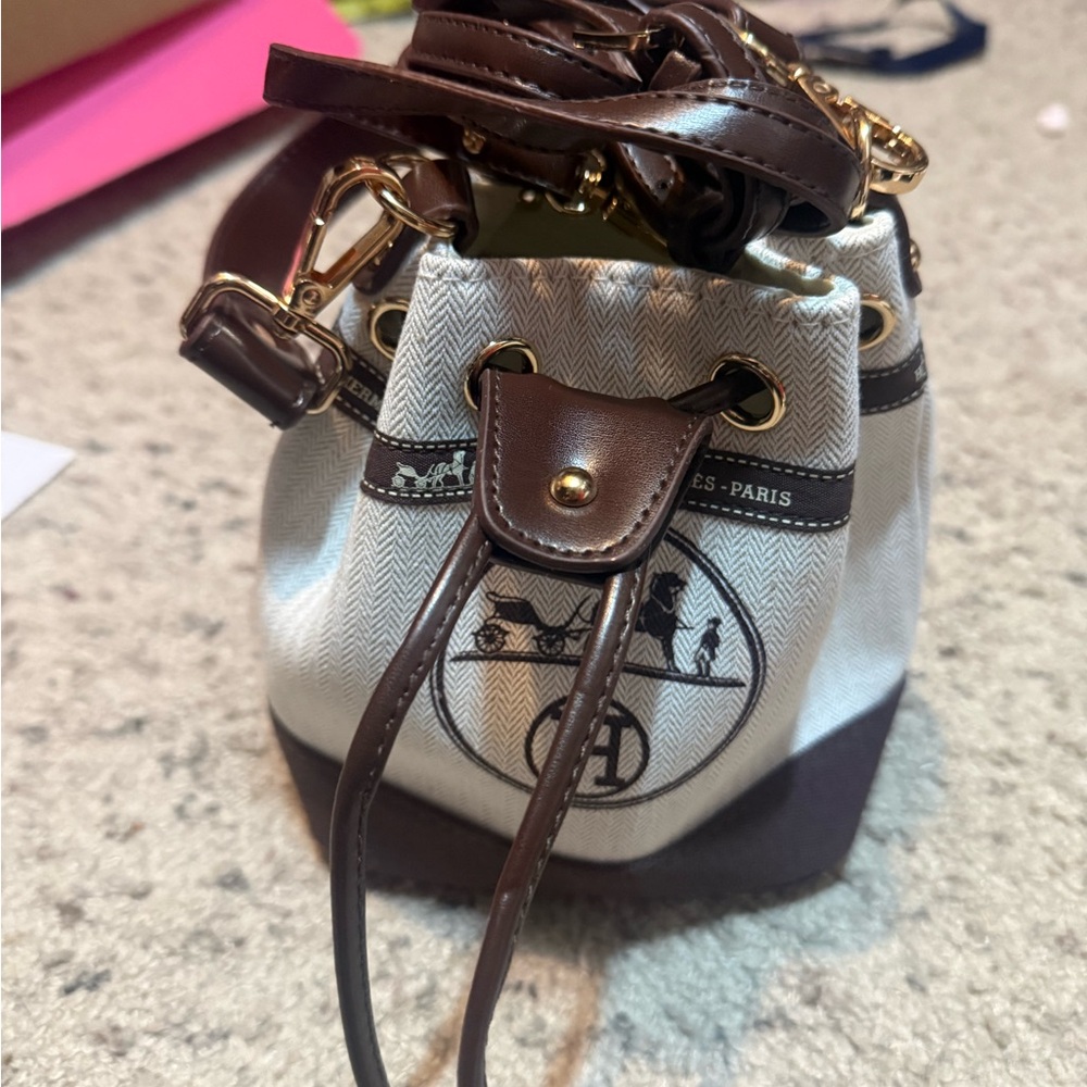 Brown and Cream Designer Bucket Bag